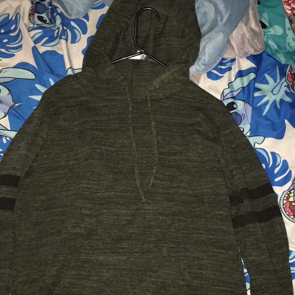 Army green long sleeve with hood and front pocket